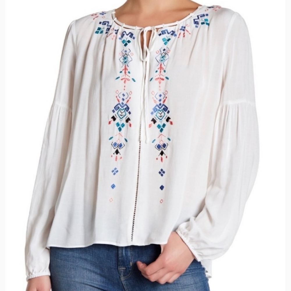 PARKER Embroidered Peasant Top Sz M